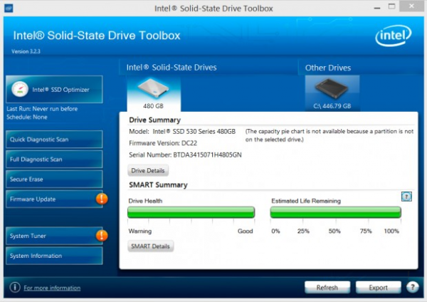 Met de SSD Toolbox van Intel kun je een aantal zaken van je SSD in de gaten houden.