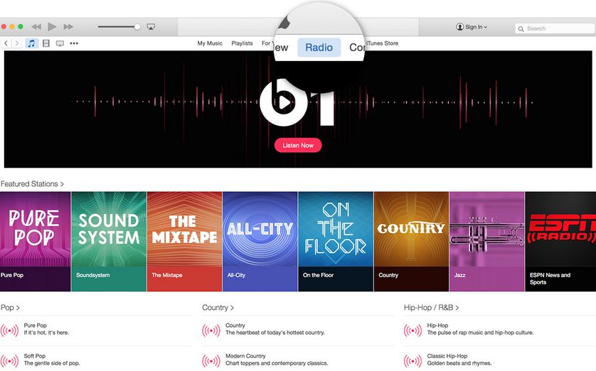 Apple Music biedt zelfs online radiostations.