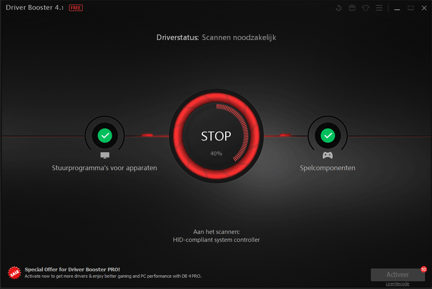 Driver Booster scant je computer en checkt of er drivers bijgewerkt kunnen worden.