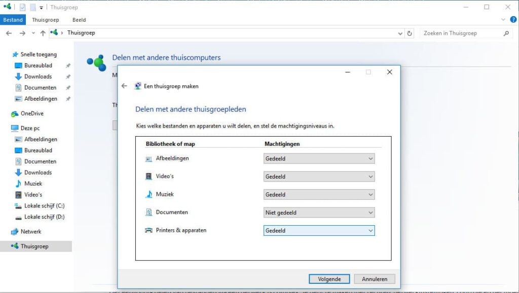 In dit scherm geef je aan welke machtigingen andere gebruikers hebben ten aanzien van de inhoud van deze computer.