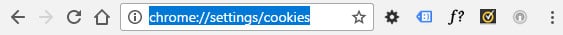 De URL voor het verwijderen van cookies in Chrome.