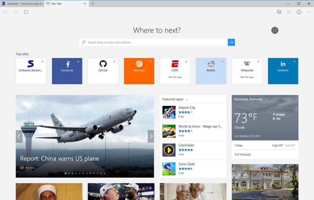 Microsoft Edge is voorzien van het minimalistische design dat Microsoft nastreeft in Windows 10.