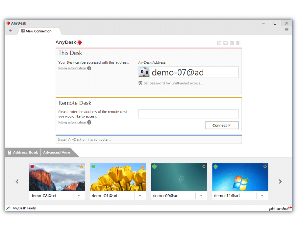 Met Anydesk kun je via een adres je computer of laptop bedienen via internet.