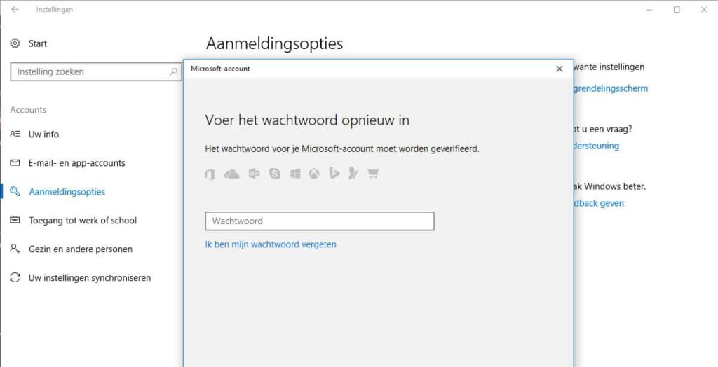 #3 - in dit scherm kun je een nieuw Windows 10 wachtwoord instellen.