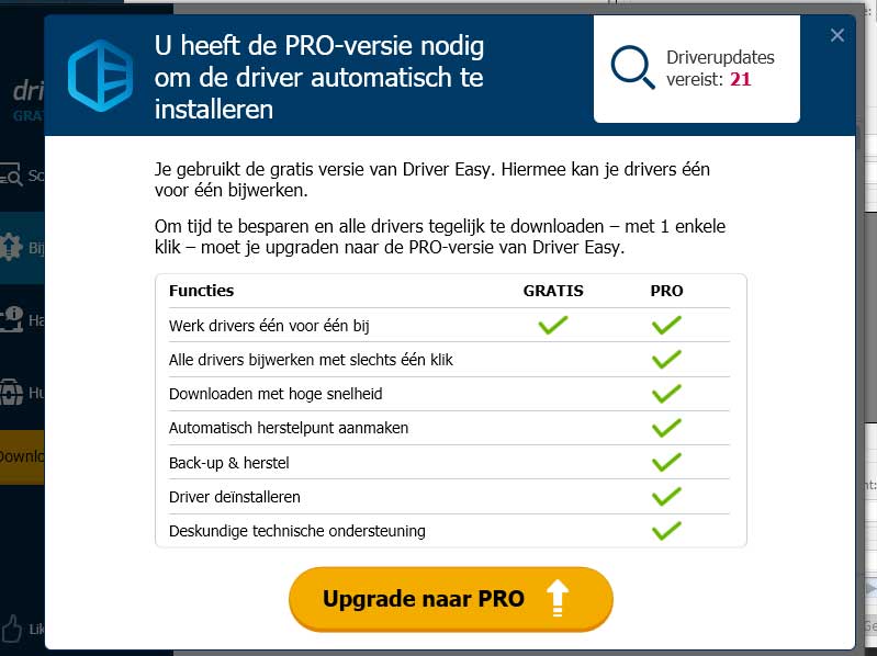 De gratis versie van Driver Easy kent een aantal beperkingen.
