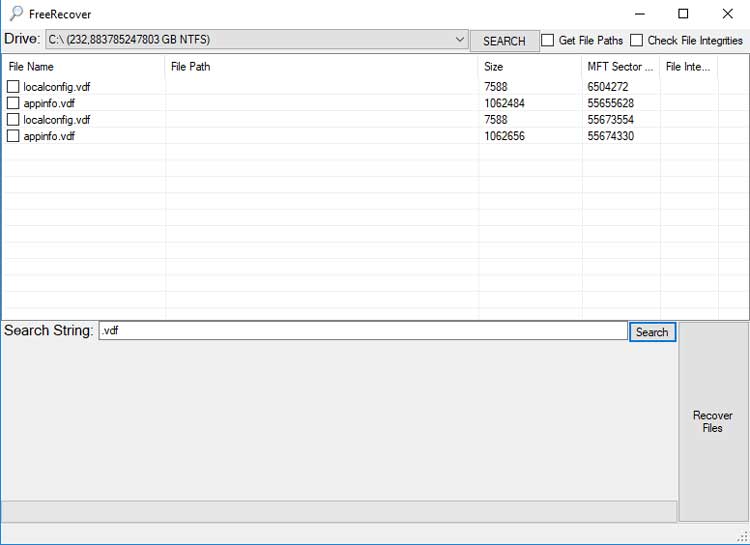 De interface van FreeRecover is simpel en duidelijk.