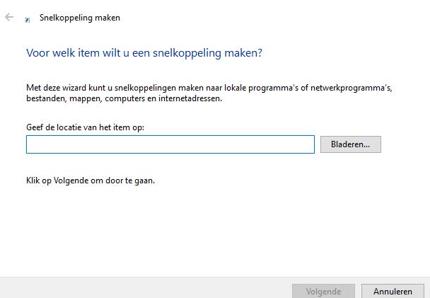 Geef in dit veld aan waar de nieuwe snelkoppeling naar moet verwijzen.