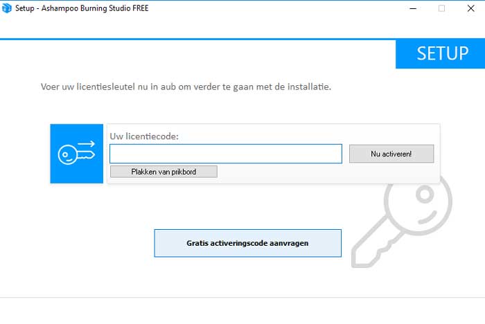 Vraag via de link / button een gratis activatiesleutel aan.