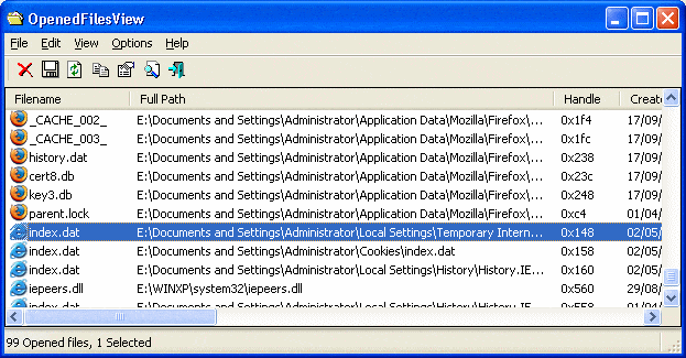 De interface van OpenedFilesView.