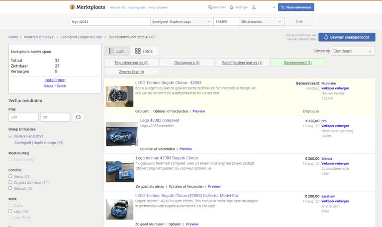 Marktplaats zonder advertenties - schermafbeelding.